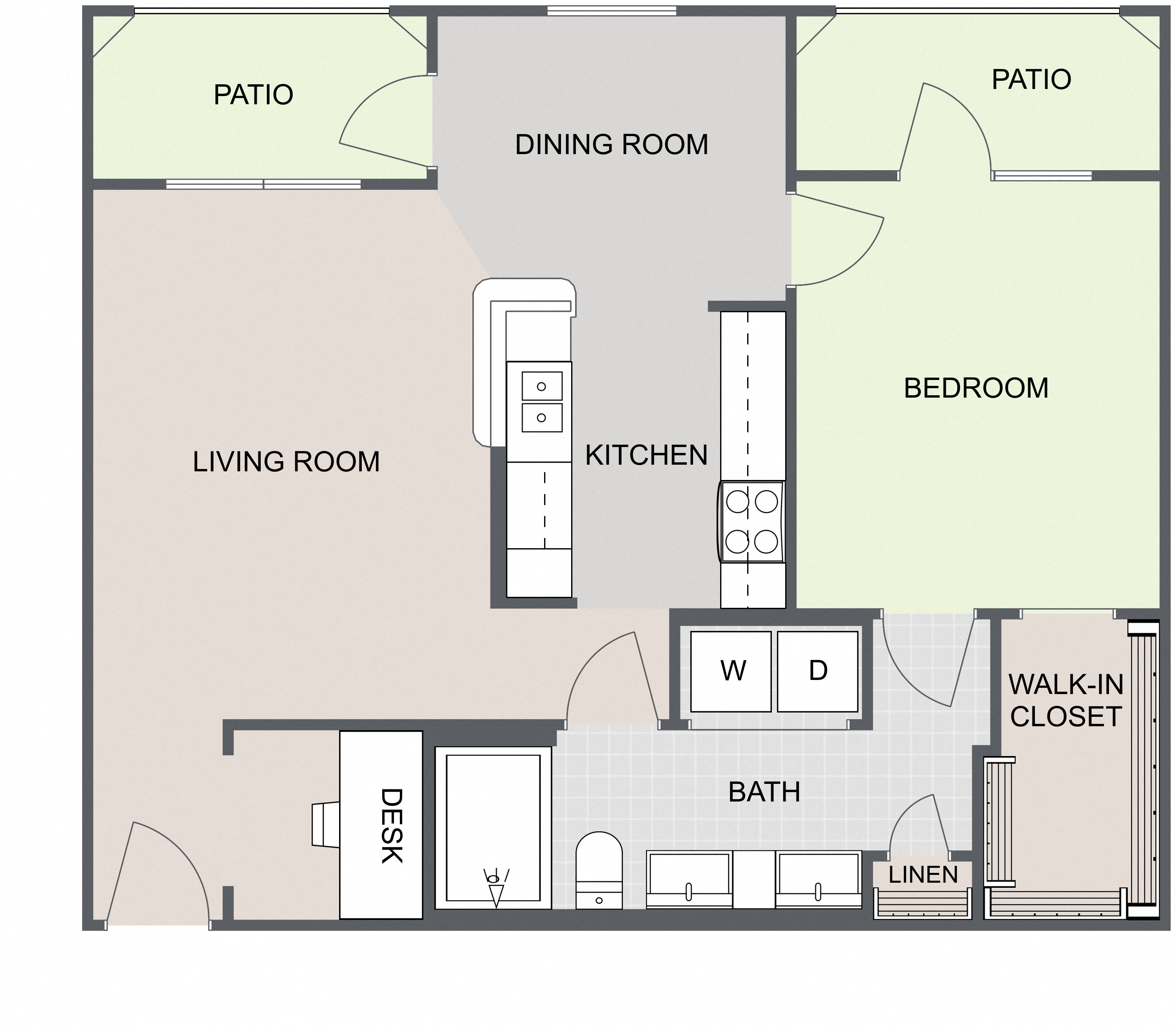 Floor plan for 1 bed, 1 bath, 812 sqft